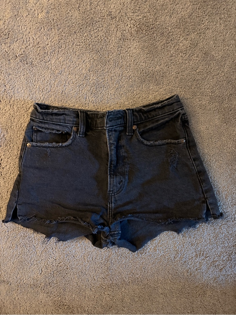Abercrombie & Fitch Black Frayed Hem Denim Mom Short High Rise Shorts